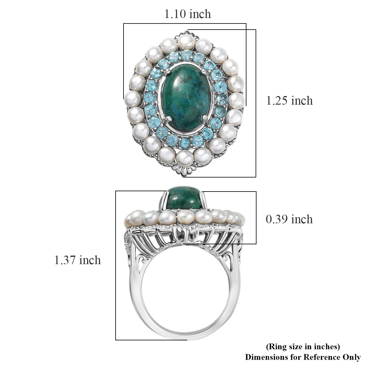 Ever True Chrysocolla and Multi Gemstone 13.75 ctw Embraces the Ocean Ring in Platinum Bond (Size 10.0) image number 5
