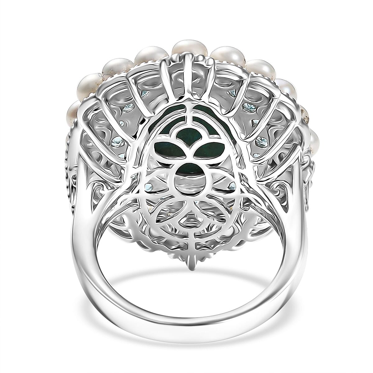 EverTrue Chrysocolla and Multi Gemstone 13.75 ctw Embraces the Ocean Ring in Platinum Bond (Size 7.0) image number 4