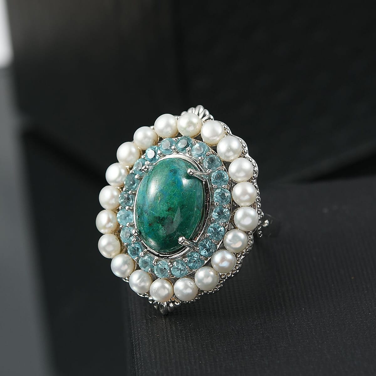 EverTrue Chrysocolla and Multi Gemstone 13.75 ctw Embraces the Ocean Ring in Platinum Bond (Size 8.0) image number 1