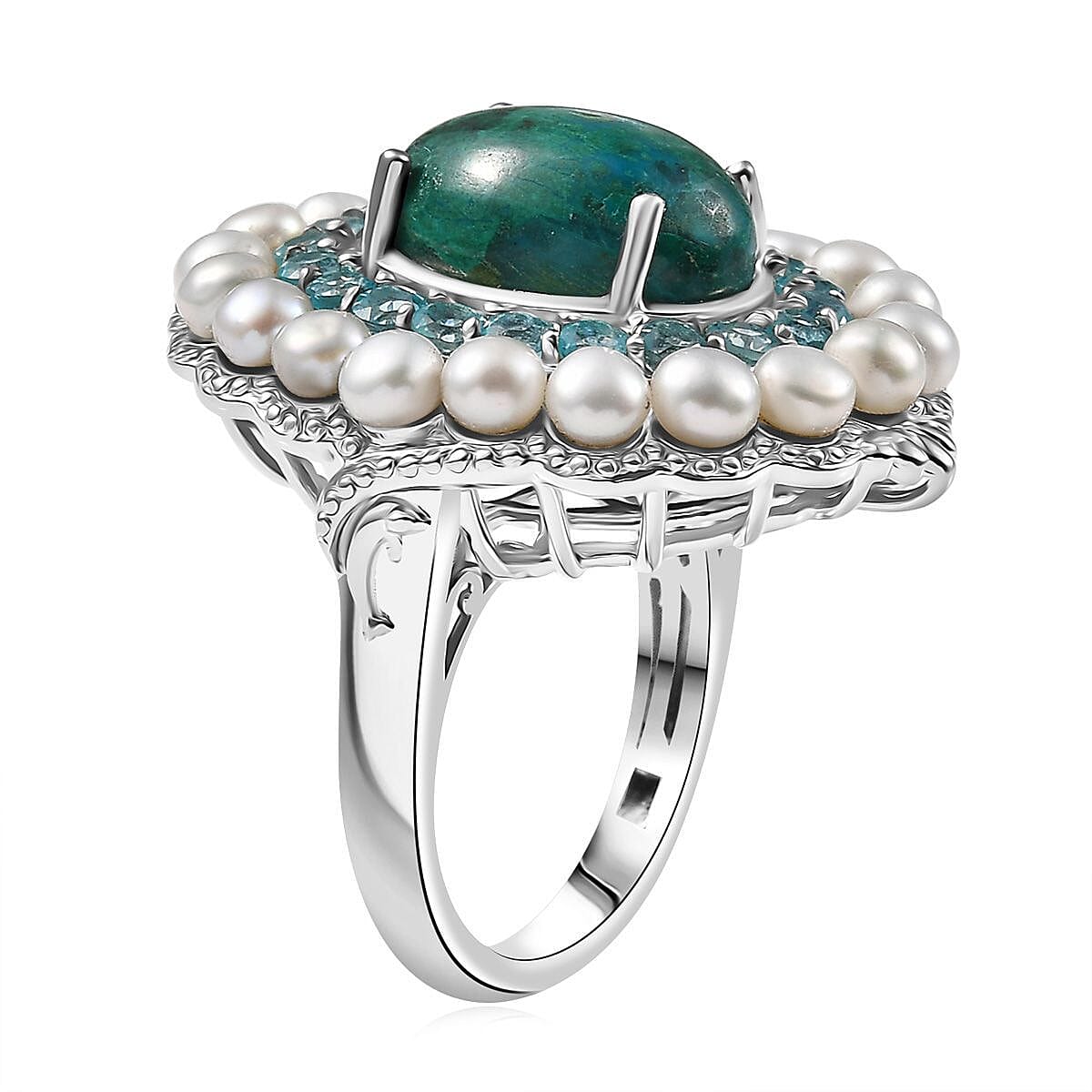 EverTrue Chrysocolla and Multi Gemstone 13.75 ctw Embraces the Ocean Ring in Platinum Bond (Size 8.0) image number 3