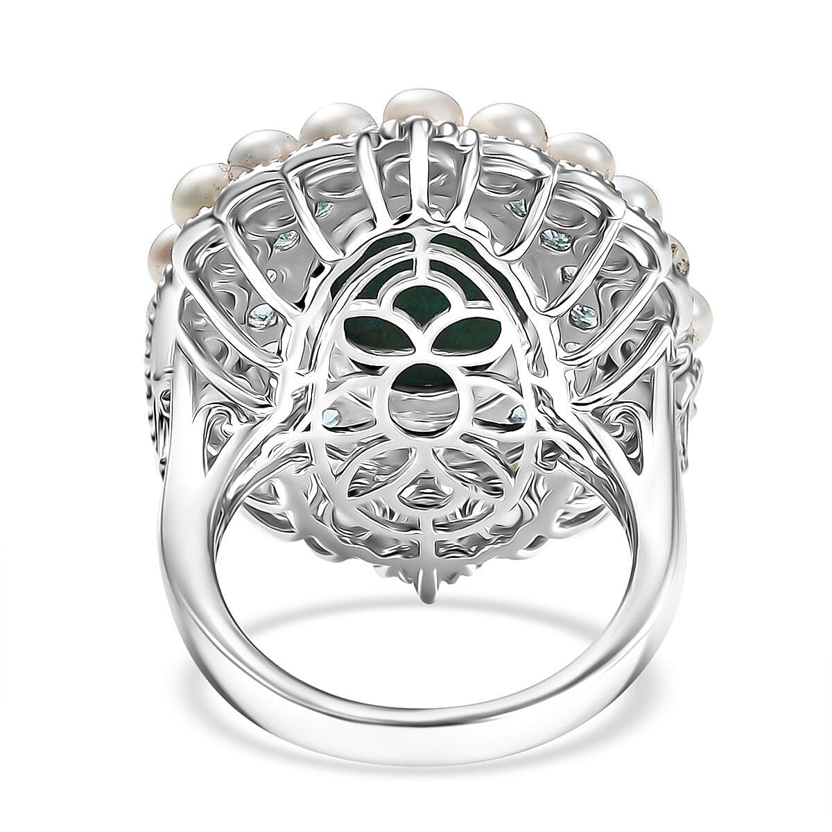 EverTrue Chrysocolla and Multi Gemstone 13.75 ctw Embraces the Ocean Ring in Platinum Bond (Size 8.0) image number 4