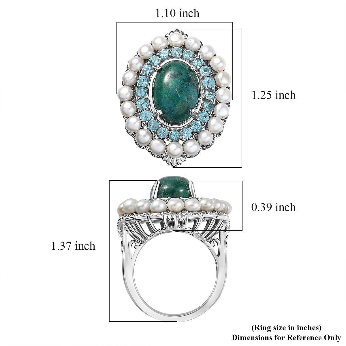 EverTrue Chrysocolla and Multi Gemstone 13.75 ctw Embraces the Ocean Ring in Platinum Bond (Size 8.0) image number 5