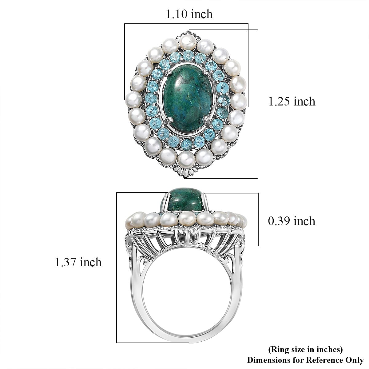 EverTrue Chrysocolla and Multi Gemstone 13.75 ctw Embraces the Ocean Ring in Platinum Bond (Size 9.0) image number 5