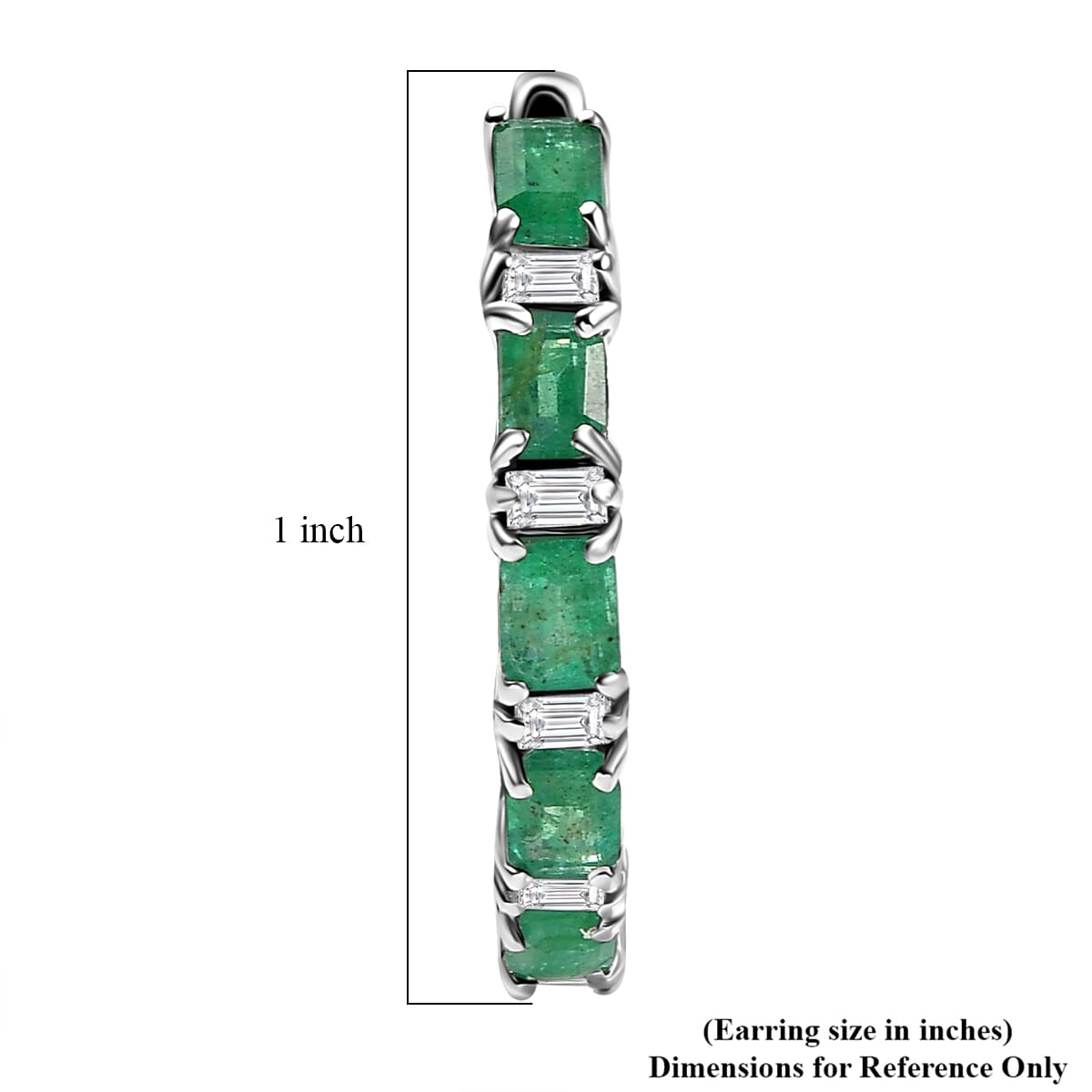 D’Joy Premium Kagem Zambian Emerald, and Moissanite Hoop 4.00 ctw Earrings in Rhodium Over Sterling Silver  image number 4
