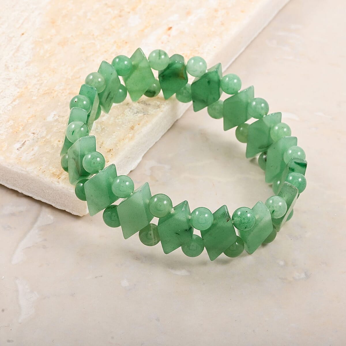 Dark Green Aventurine 164.00 ctw Princess Stretch Bracelet (6-7In) image number 1