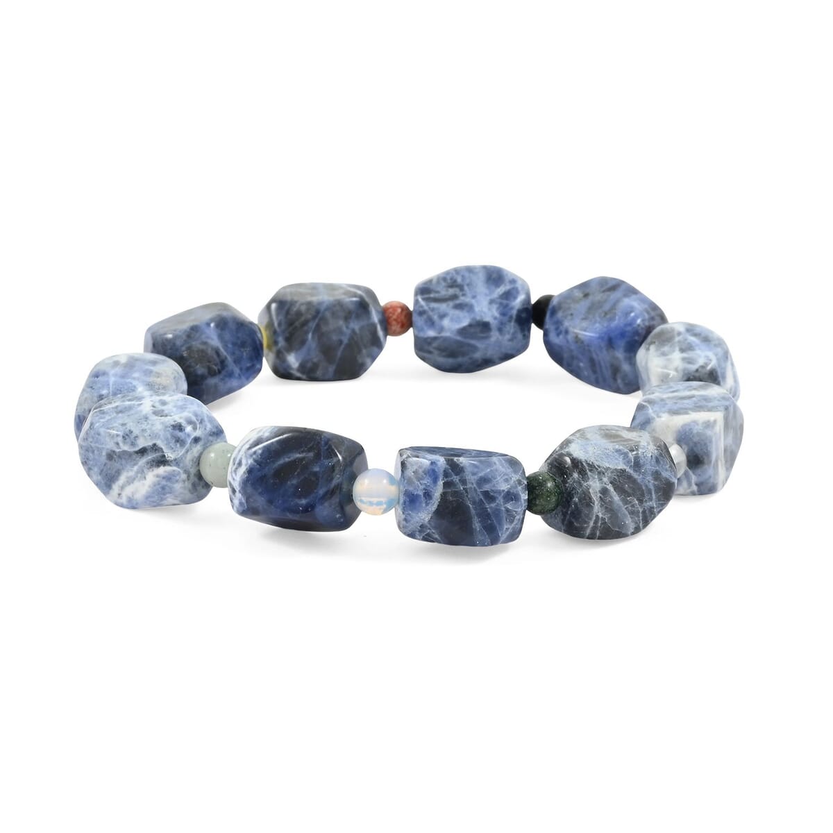 Sodalite Faceted and Multi Gemstone 112.25 ctw Irregular Nugget Beaded Stretch Bracelet image number 0