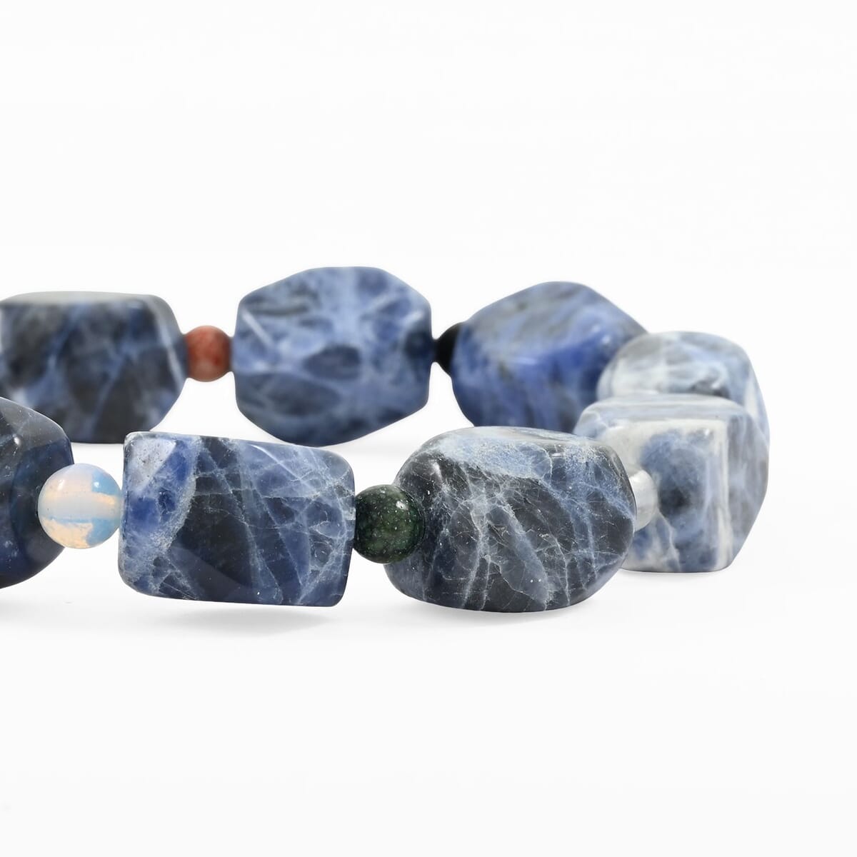 Sodalite Faceted and Multi Gemstone 112.25 ctw Irregular Nugget Beaded Stretch Bracelet image number 2