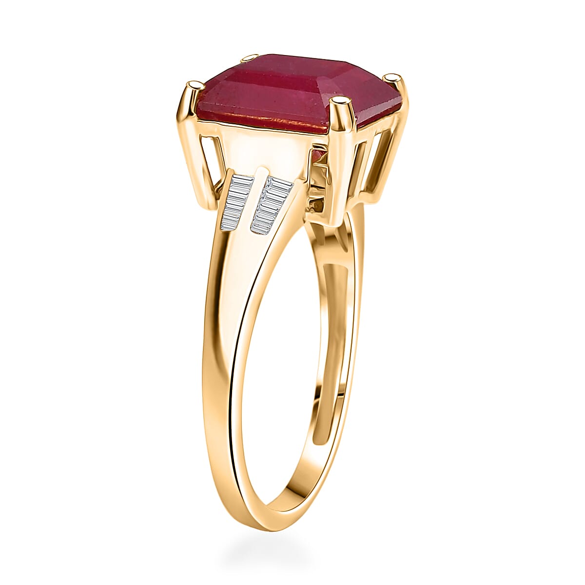 D'Joy Asscher Cut Premium Niassa Ruby (FF) and Diamond 7.60 ctw Art Deco Ring in 18K Vermeil Yellow Gold Over Sterling Silver (Size 11.0) image number 3