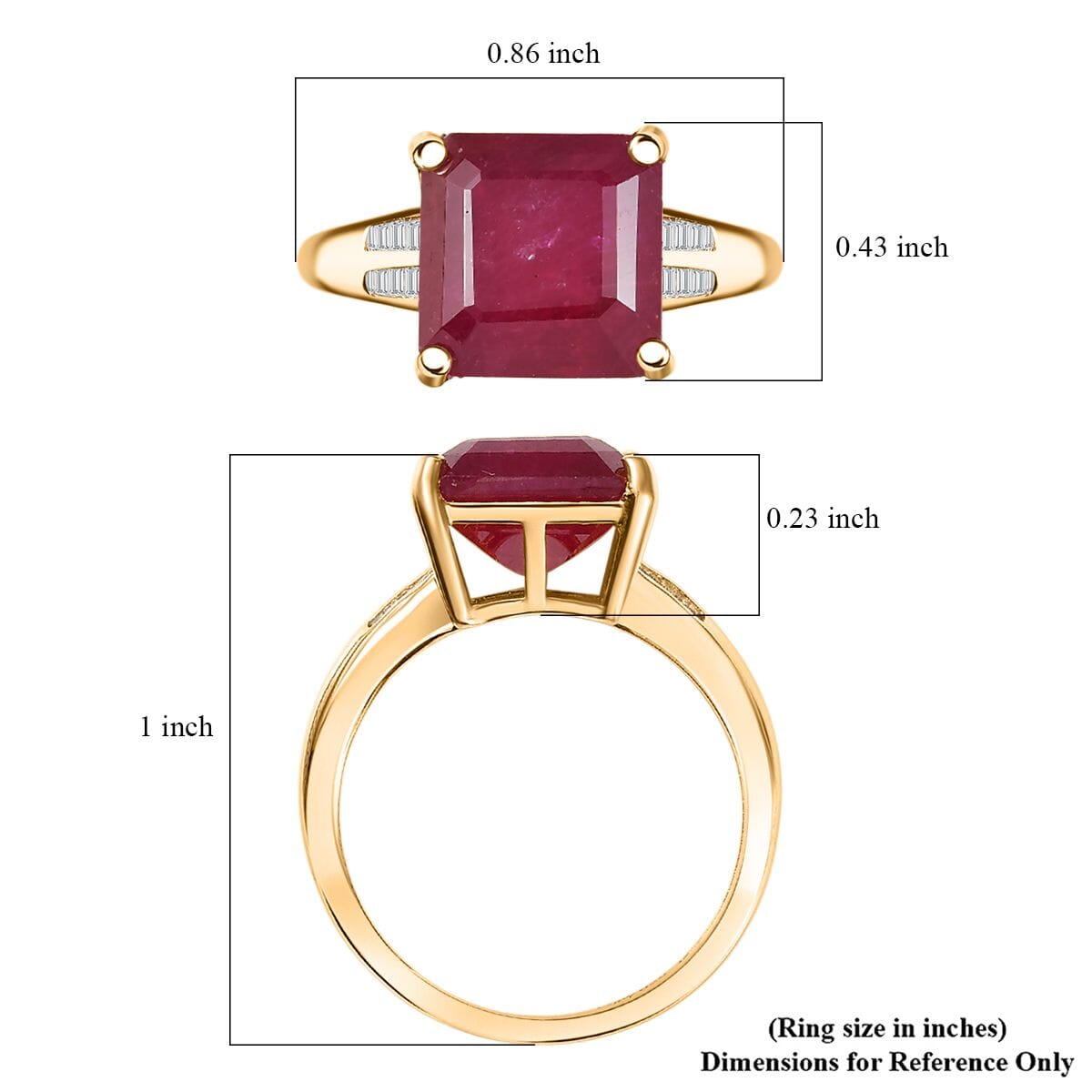 D'Joy Asscher Cut Premium Niassa Ruby (FF) and Diamond 7.60 ctw Ring in 18K Vermeil Yellow Gold Over Sterling Silver (Size 7.0) image number 5