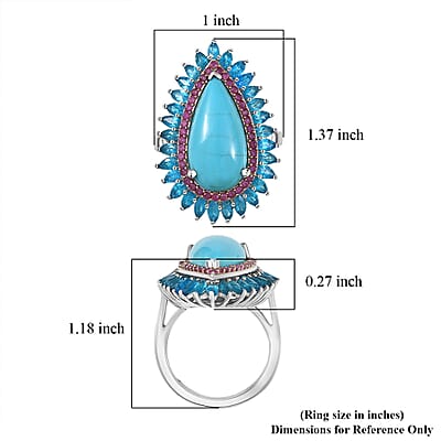 D’Joy Premium Sleeping Beauty Turquoise and Multi Gemstone 9.25 ctw Halo Ring in Rhodium Over Sterling Silver (Size 10.0) 