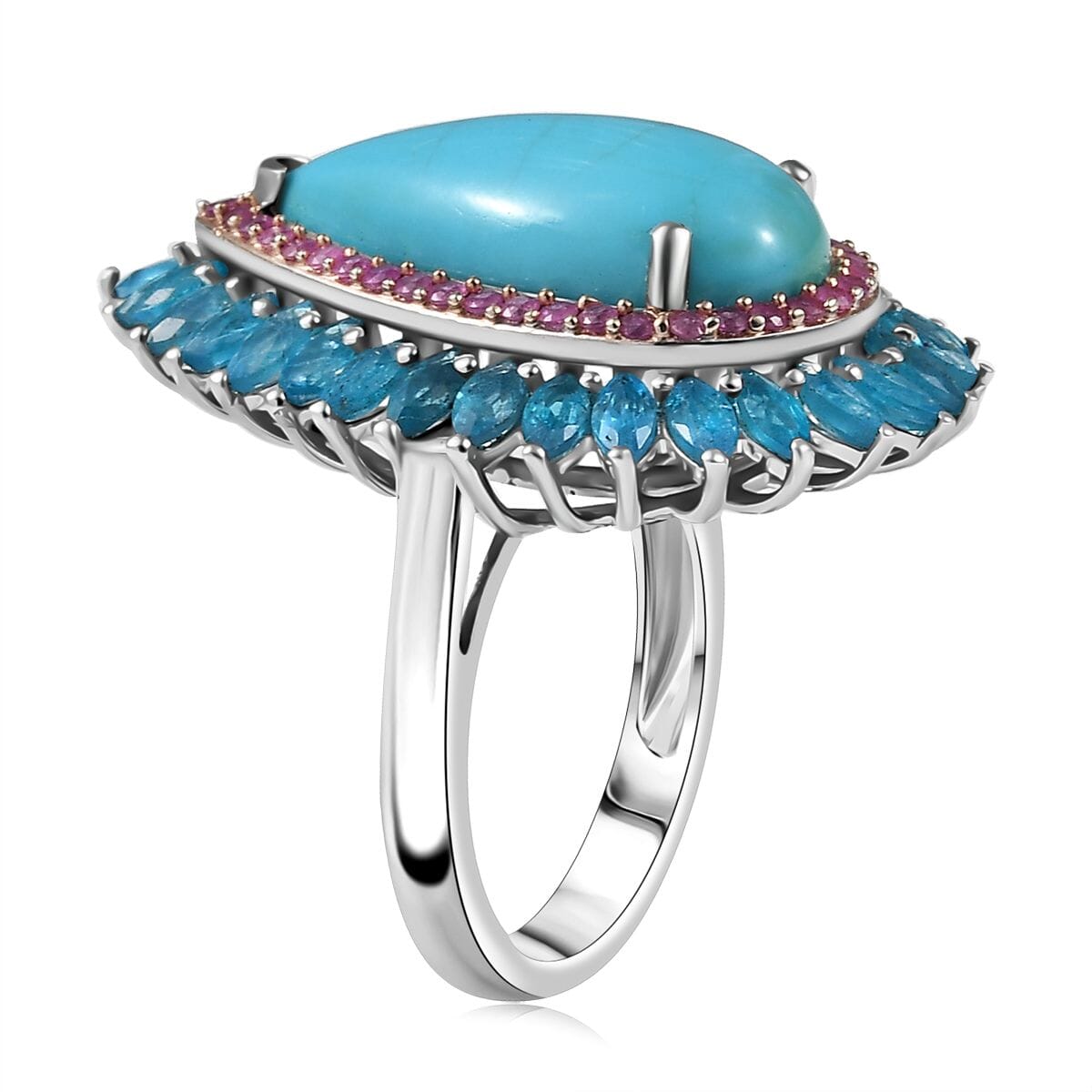 D’Joy Premium Sleeping Beauty Turquoise and Multi Gemstone 9.25 ctw Ring in Rhodium Over Sterling Silver (Size 8.0)  image number 3