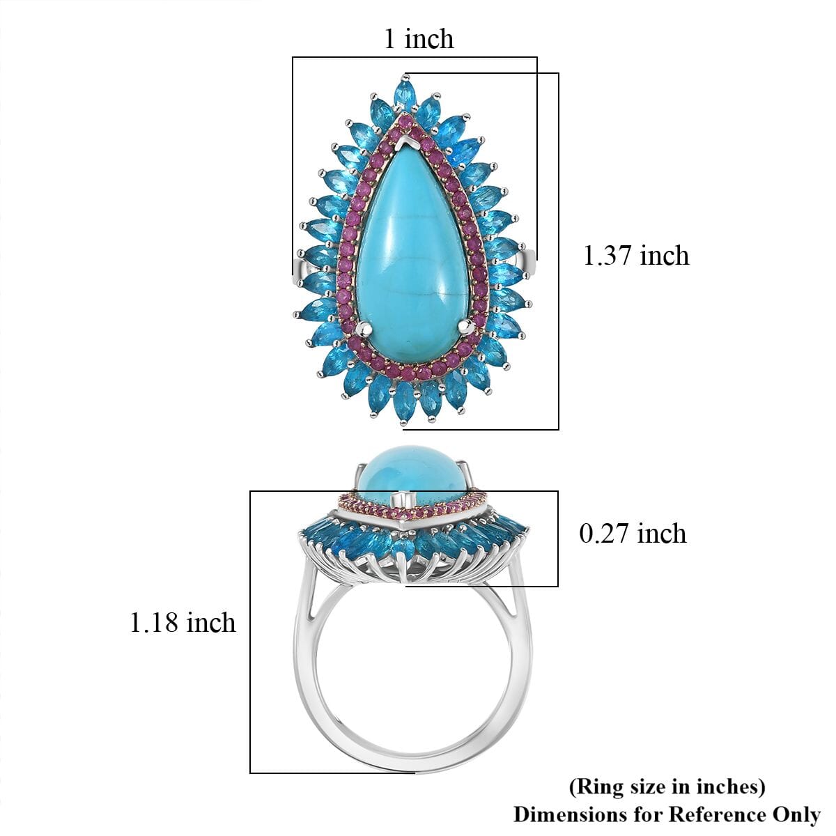 D’Joy Premium Sleeping Beauty Turquoise and Multi Gemstone 9.25 ctw Ring in Rhodium Over Sterling Silver (Size 8.0)  image number 5