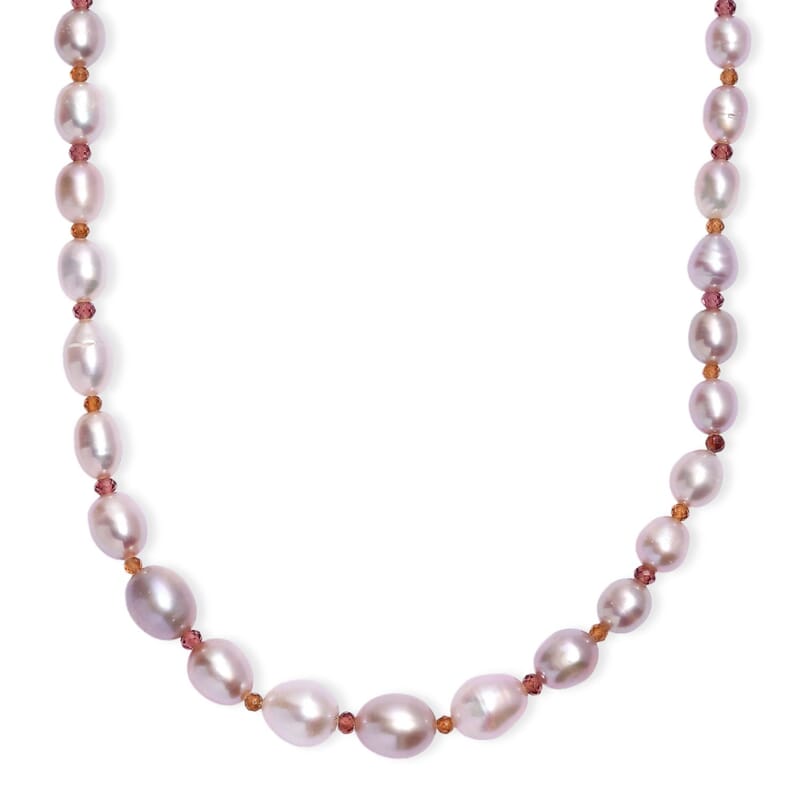 GCS Lavender Pearl, Orissa Rhodolite Garnet and Hessonite Garnet 10.00 ctw Necklace in 18K Vermeil YG Over Sterling Silver 18 Inches