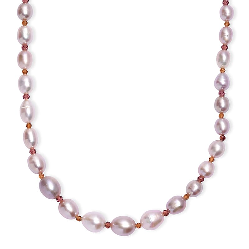 GCS Lavender Pearl, Orissa Rhodolite Garnet and Hessonite Garnet 10.00 ctw Necklace in 18K Vermeil YG Over Sterling Silver 18 Inches