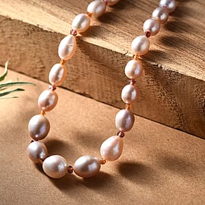 Lavender Pearl, Orissa Rhodolite Garnet and Hessonite Garnet 10.00 ctw Necklace in 18K Vermeil YG Over Sterling Silver 18 Inches