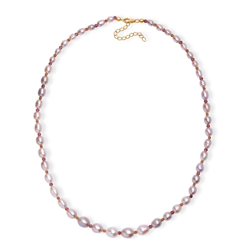GCS Lavender Pearl, Orissa Rhodolite Garnet and Hessonite Garnet 10.00 ctw Necklace in 18K Vermeil YG Over Sterling Silver 18 Inches