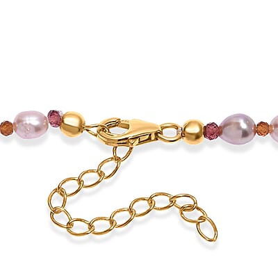 GCS Lavender Pearl, Orissa Rhodolite Garnet and Hessonite Garnet 10.00 ctw Necklace in 18K Vermeil YG Over Sterling Silver 18 Inches