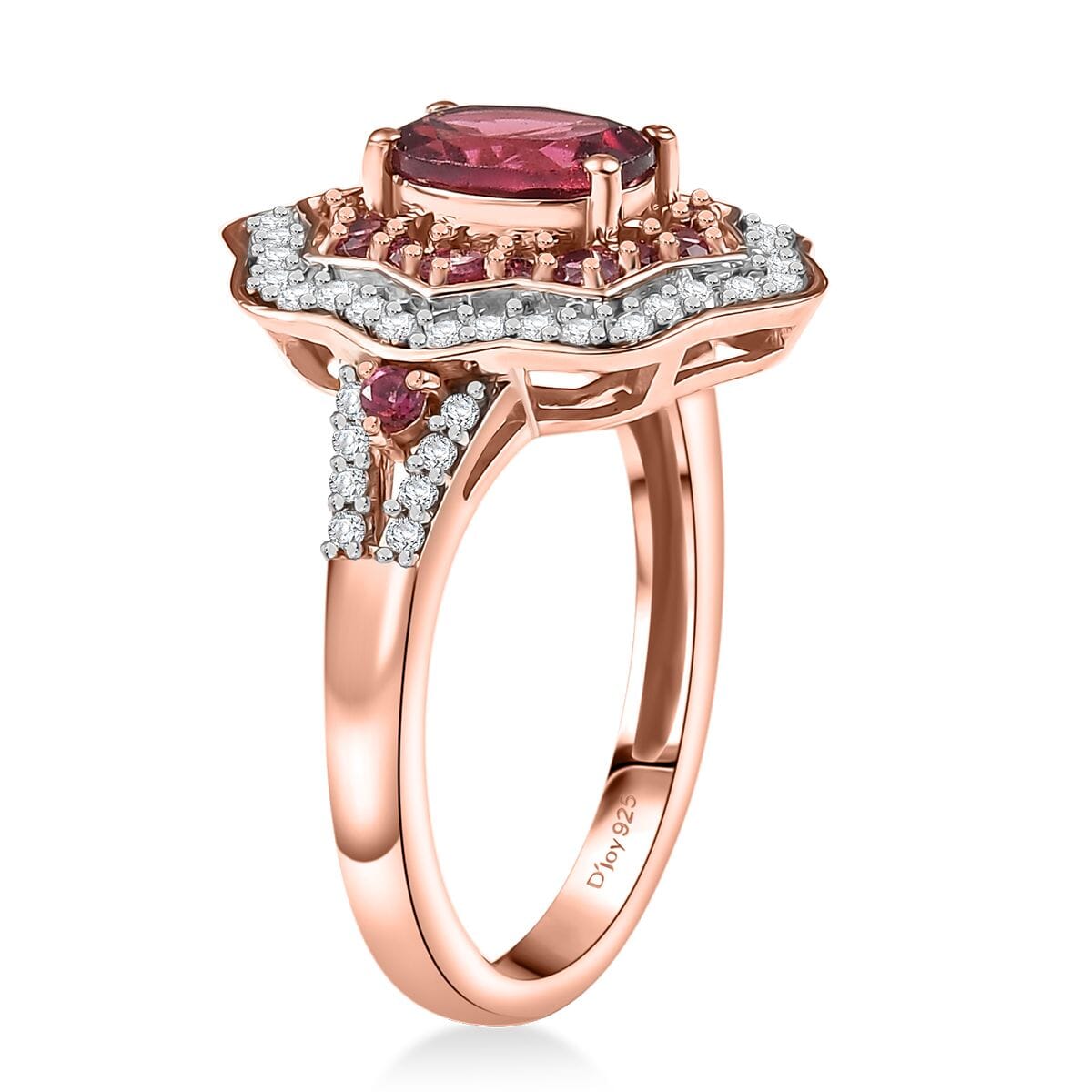 D'Joy Tanzanian Wine Garnet and White Zircon 2.30 ctw Scarlet Aura Ring in 18K Vermeil Rose Gold Over Sterling Silver (Size 10.0) image number 3