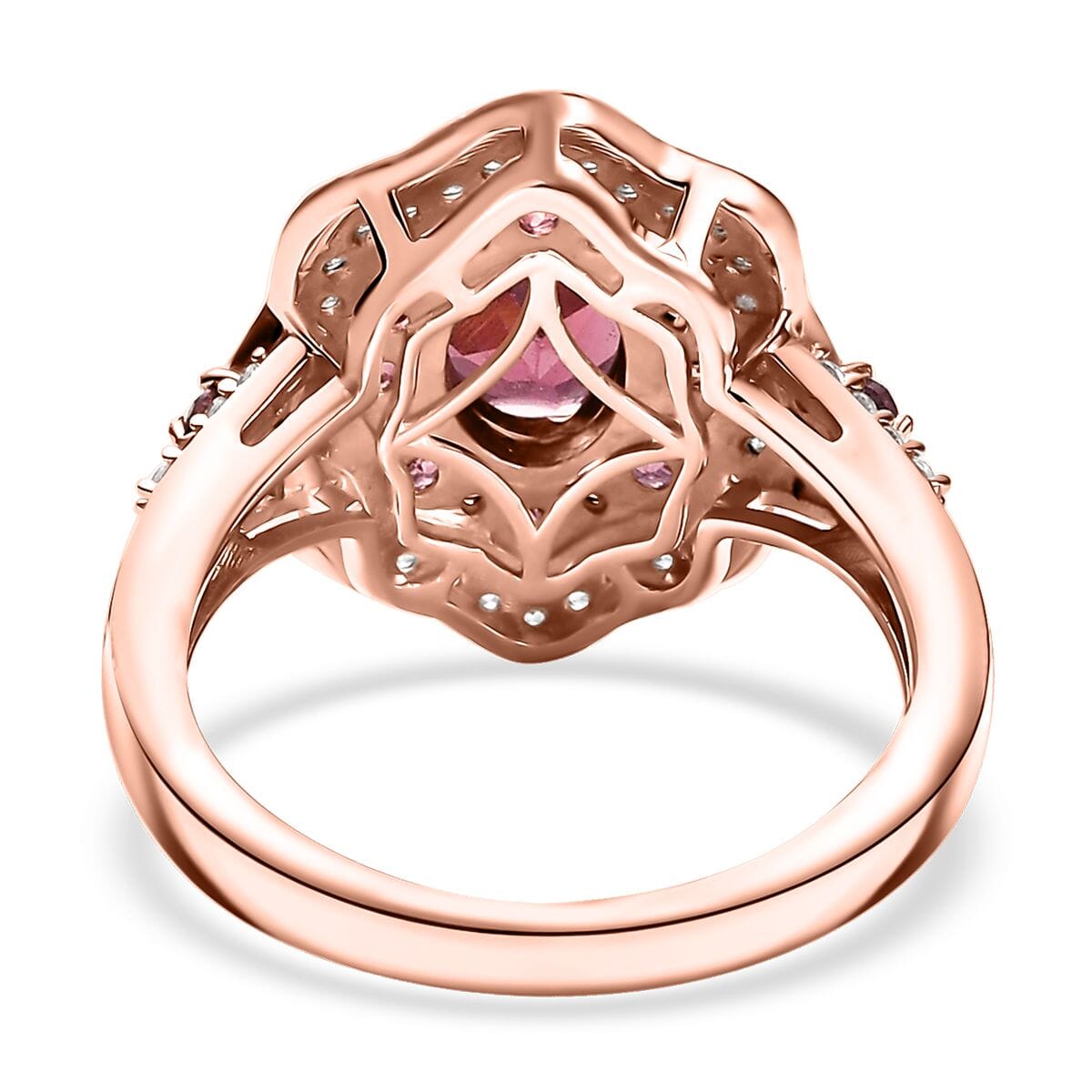 D'Joy Tanzanian Wine Garnet and White Zircon 2.30 ctw Scarlet Aura Ring in 18K Vermeil Rose Gold Over Sterling Silver (Size 10.0) image number 4