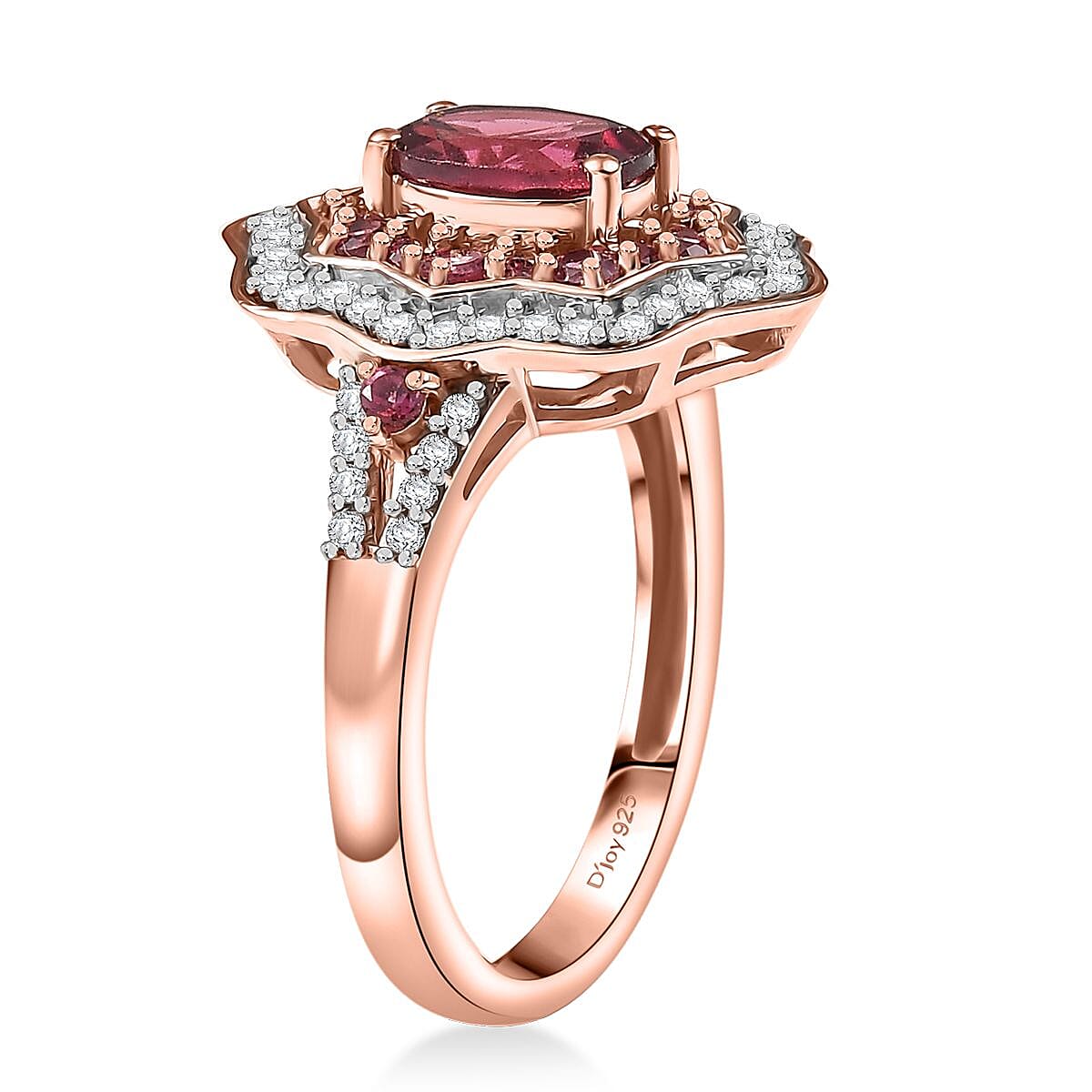 D'Joy Tanzanian Wine Garnet and White Zircon 2.30 ctw Scarlet Aura Ring in 18K Vermeil Rose Gold Over Sterling Silver (Size 5.0) image number 3