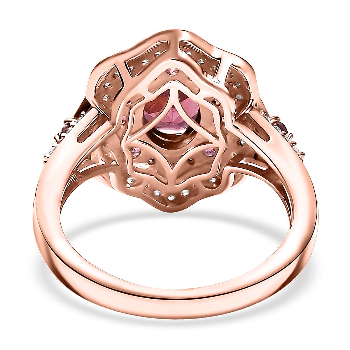 D'Joy Tanzanian Wine Garnet and White Zircon 2.30 ctw Scarlet Aura Ring in 18K Vermeil Rose Gold Over Sterling Silver (Size 5.0) image number 4