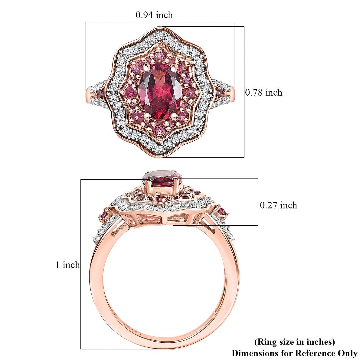 D'Joy Tanzanian Wine Garnet and White Zircon 2.30 ctw Scarlet Aura Ring in 18K Vermeil Rose Gold Over Sterling Silver (Size 6.0) image number 5