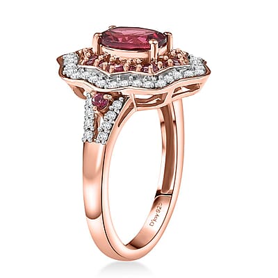 D'Joy Tanzanian Wine Garnet and White Zircon 2.30 ctw Scarlet Aura Ring in 18K Vermeil Rose Gold Over Sterling Silver (Size 7.0)