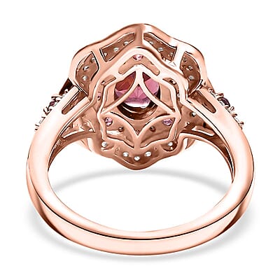D'Joy Tanzanian Wine Garnet and White Zircon 2.30 ctw Scarlet Aura Ring in 18K Vermeil Rose Gold Over Sterling Silver (Size 7.0)