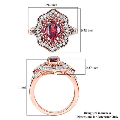 D'Joy Tanzanian Wine Garnet and White Zircon 2.30 ctw Scarlet Aura Ring in 18K Vermeil Rose Gold Over Sterling Silver (Size 7.0)
