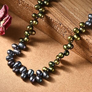 Multi Color Pearl (D) Necklace in Rhodium Over Sterling Silver 18 Inches