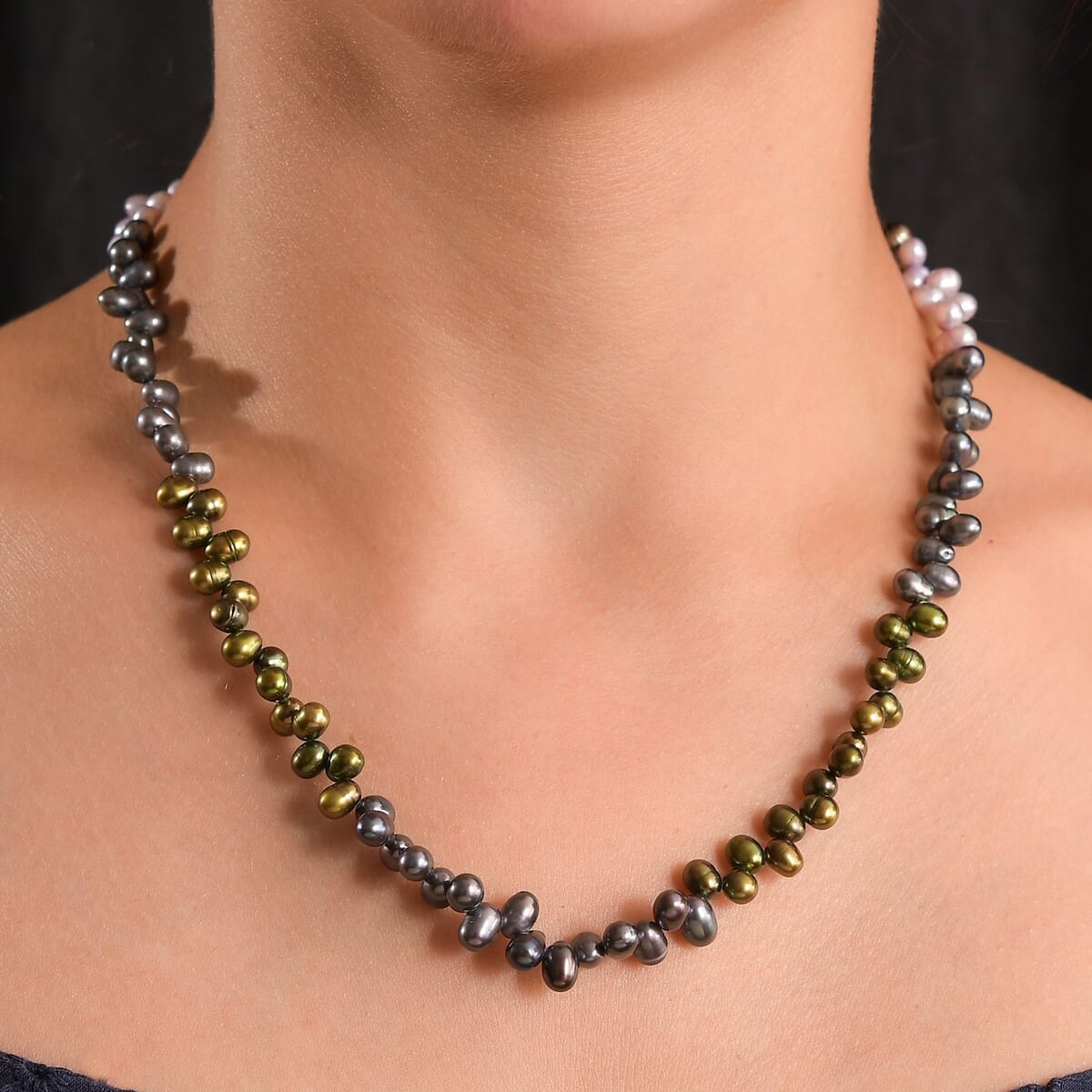Multi Color Pearl (D) Necklace in Rhodium Over Sterling Silver 18 Inches image number 2