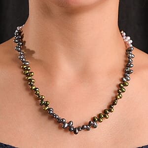 Multi Color Pearl (D) Necklace in Rhodium Over Sterling Silver 18 Inches