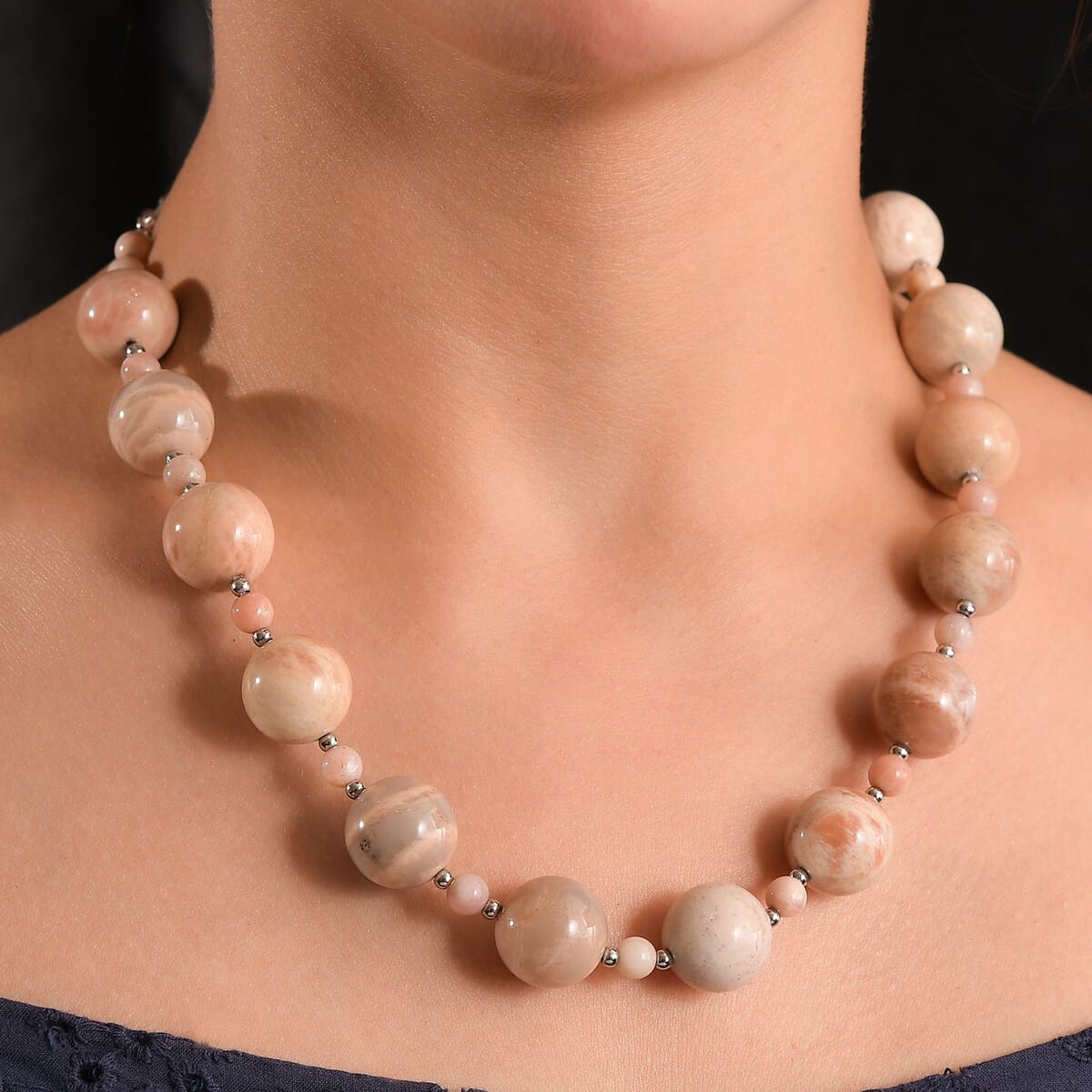 Multi Moonstone 473.00 ctw Beaded Necklace in Platinum Bond 18 Inches image number 2