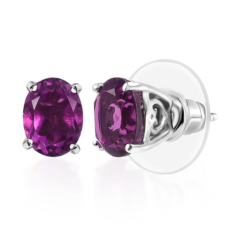 D'Joy African Lilac Quartz (Triplet) 3.00 ctw Stud Earrings in Platinum Over Sterling Silver