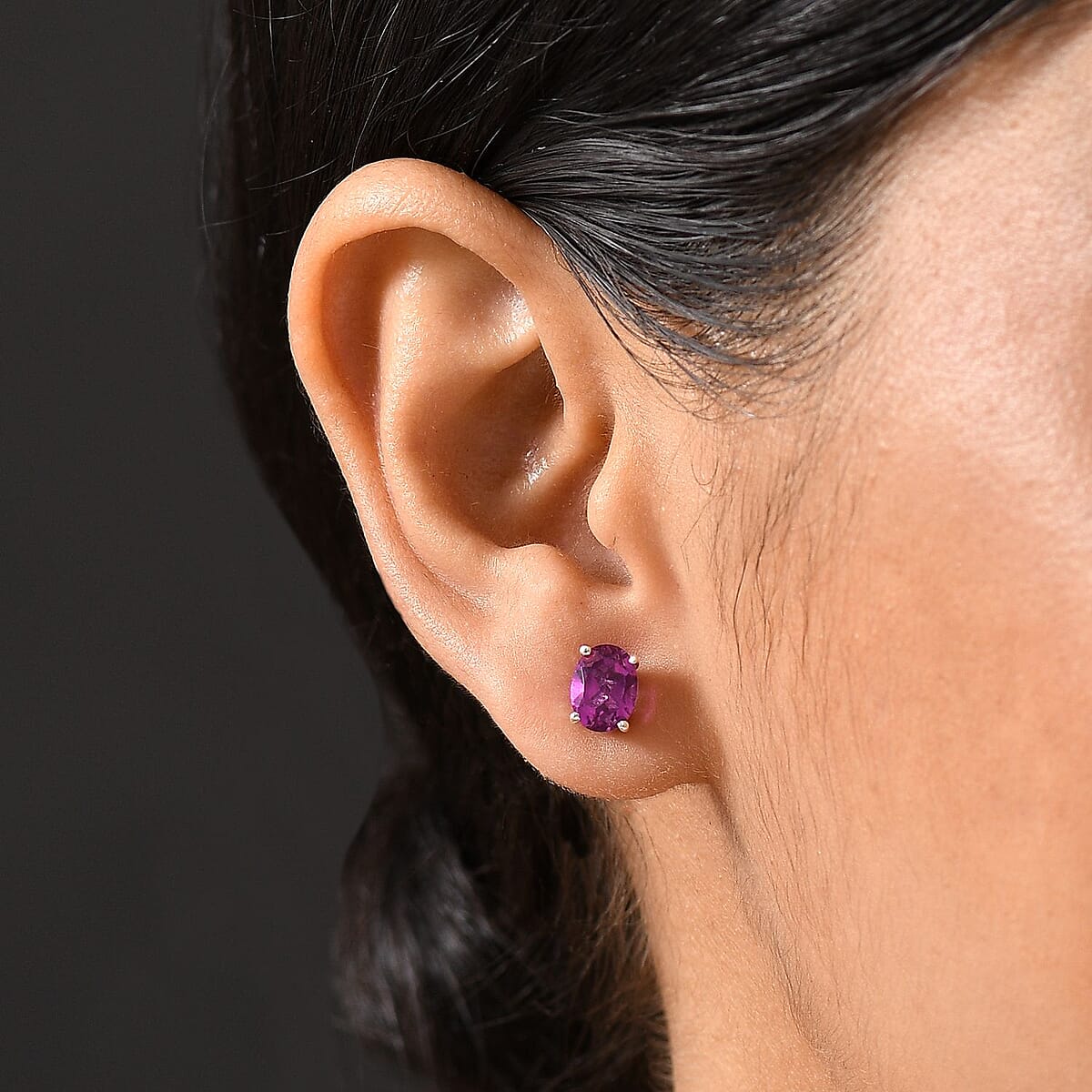 D'Joy African Lilac Quartz (Triplet) 3.00 ctw Stud Earrings in Platinum Over Sterling Silver image number 2