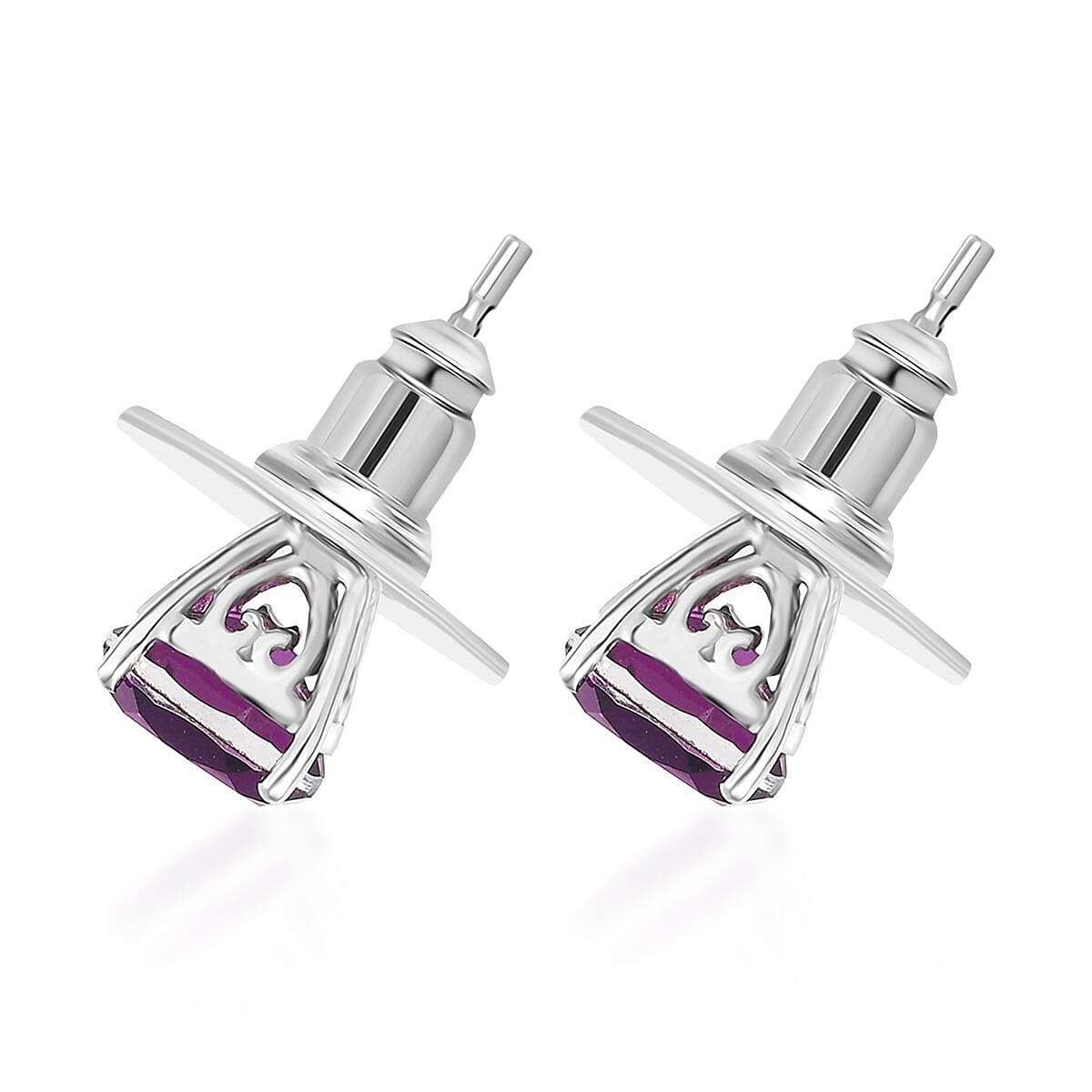 D'Joy African Lilac Quartz (Triplet) 3.00 ctw Stud Earrings in Platinum Over Sterling Silver image number 4