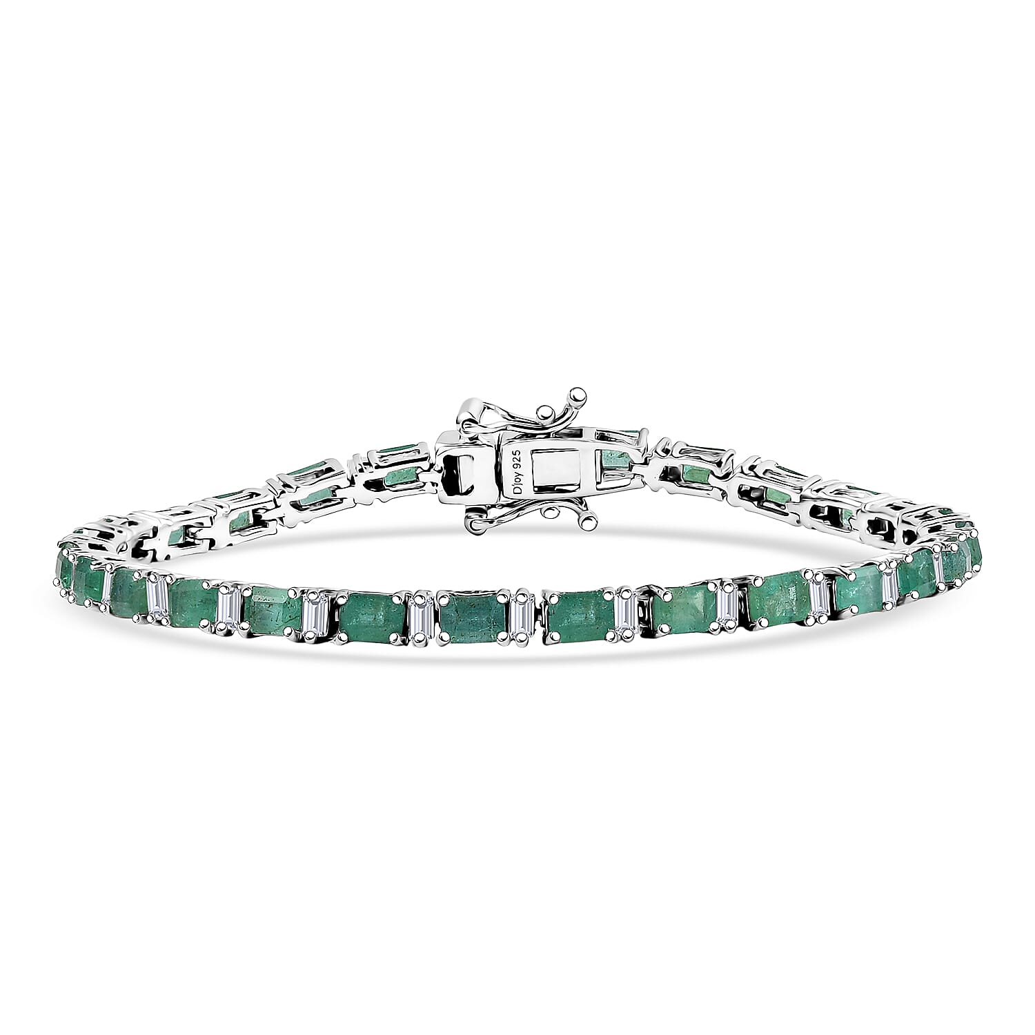 D'Joy Premium Kagem Zambian Emerald and  Moissanite 6.45 ctw Floral Vine Bracelet in Rhodium Over Sterling Silver (6.50 In)