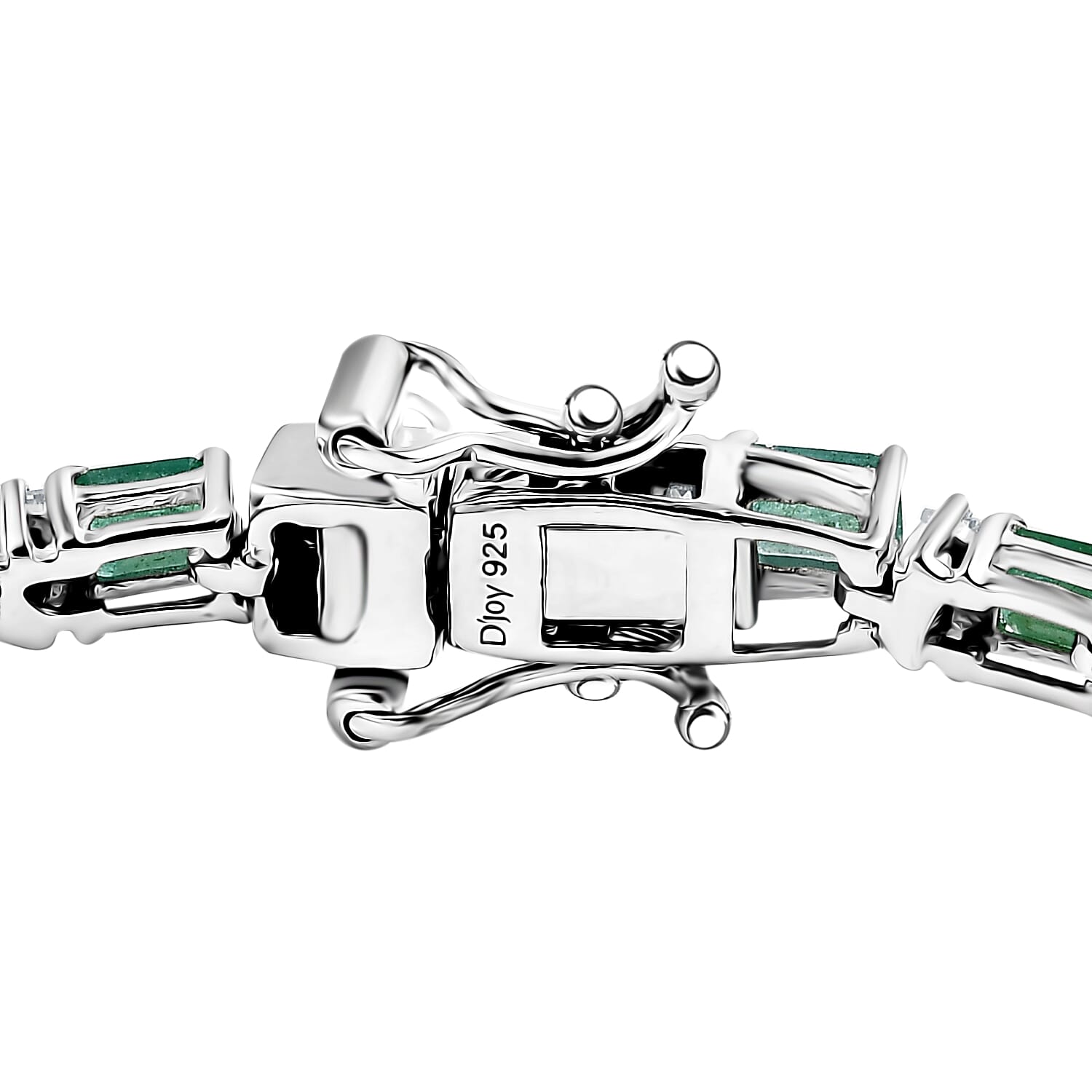 D'Joy Premium Kagem Zambian Emerald and  Moissanite 6.45 ctw Floral Vine Bracelet in Rhodium Over Sterling Silver (6.50 In)