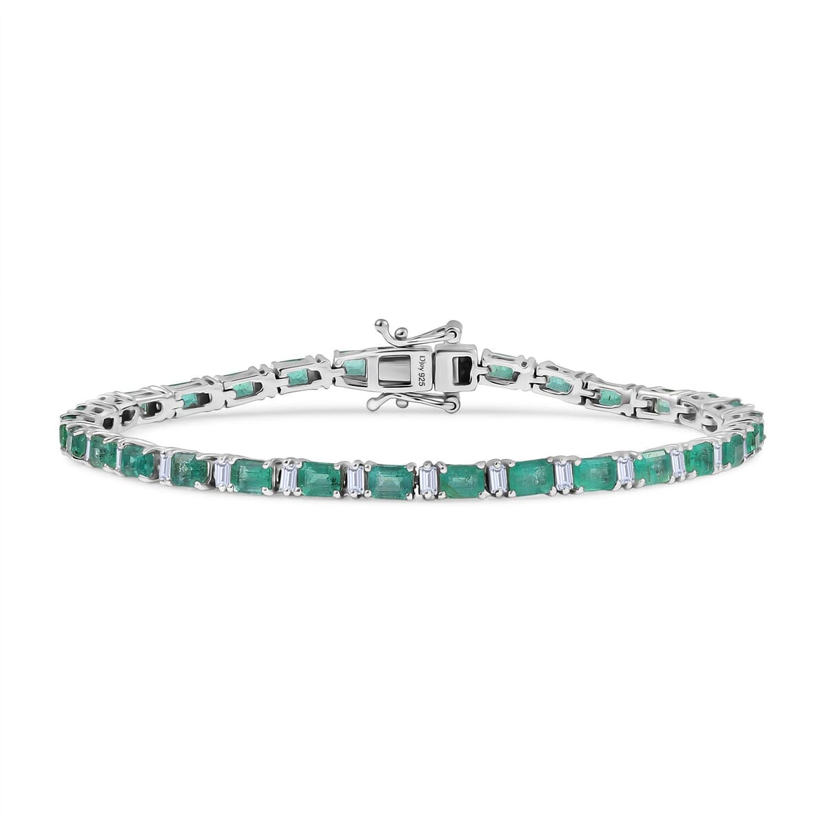D’Joy Premium Kagem Zambian Emerald, Moissanite Bracelet in Rhodium Over Sterling Silver (7.25 In) 7.20 ctw image number 0