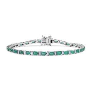 D’Joy Premium Kagem Zambian Emerald, Moissanite Bracelet in Rhodium Over Sterling Silver (7.25 In) 7.20 ctw