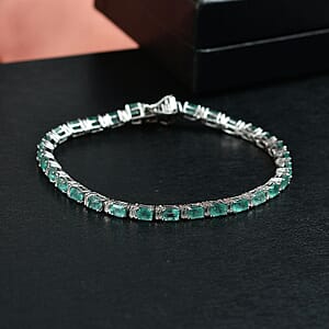 D&rsquo;Joy Premium Kagem Zambian Emerald and Moissanite 7.20 ctw Floral Vine Bracelet in Rhodium Over Sterling Silv (7.25 In) 