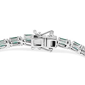 D&rsquo;Joy Premium Kagem Zambian Emerald and Moissanite 7.20 ctw Floral Vine Bracelet in Rhodium Over Sterling Silv (7.25 In) 
