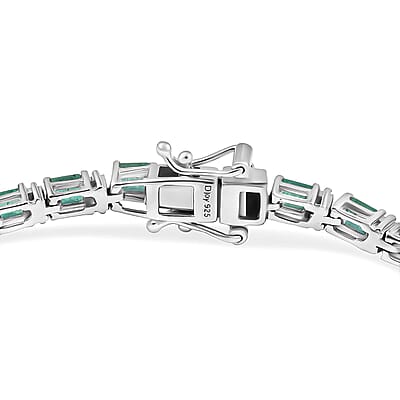 D’Joy Premium Kagem Zambian Emerald and Moissanite 7.20 ctw Floral Vine Bracelet in Rhodium Over Sterling Silv (7.25 In) 