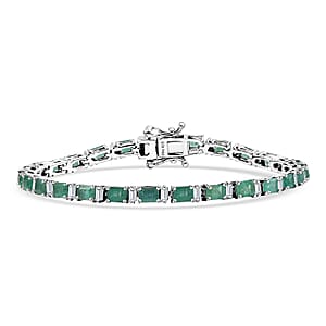 D’Joy Premium Kagem Zambian Emerald and Moissanite 8.00 ctw Floral Vine Bracelet in Rhodium Over Sterling Silver (8.00 In)