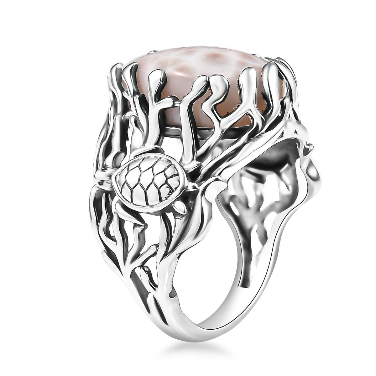 D'Joy Artisan Crafted Pink Natrolite Turtle 8.15 ctw Ring in Sterling Silver (Size 10.0) image number 3