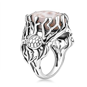 D'Joy Artisan Crafted Pink Natrolite Turtle 8.15 ctw Ring in Sterling Silver (Size 10.0)
