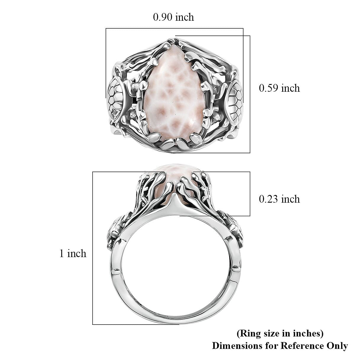 D'Joy Artisan Crafted Pink Natrolite Turtle 8.15 ctw Ring in Sterling Silver (Size 8.0) image number 5