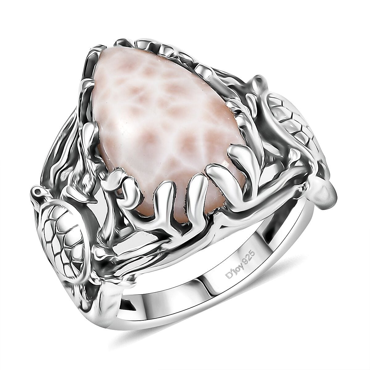D'Joy Artisan Crafted Pink Natrolite Turtle 8.15 ctw Ring in Sterling Silver (Size 9.0) image number 0