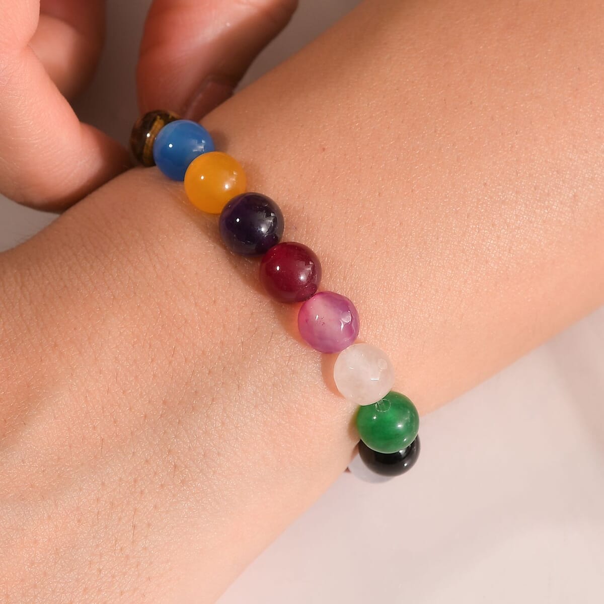 Multi Gemstone 95.00 ctw Beaded Stretch Bracelet image number 2