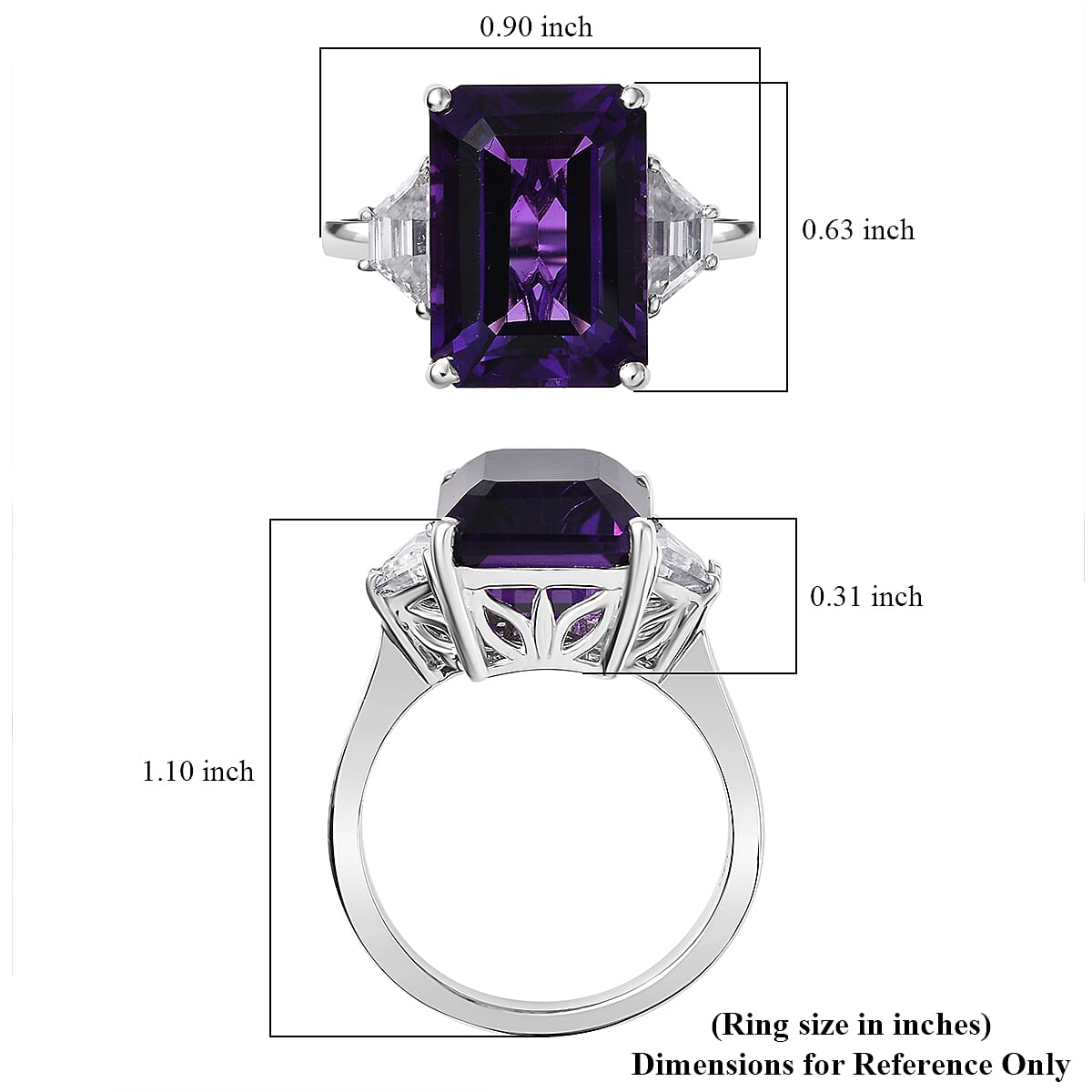D'Joy Lusaka Amethyst and Moissanite 8.15 ctw Art Deco Ring in Rhodium Over Sterling Silver (Size 10.0)